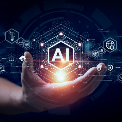 Hand met artificial intelligence iconen