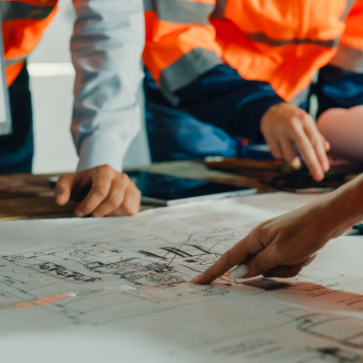 Groep mensen bij bouwplannen